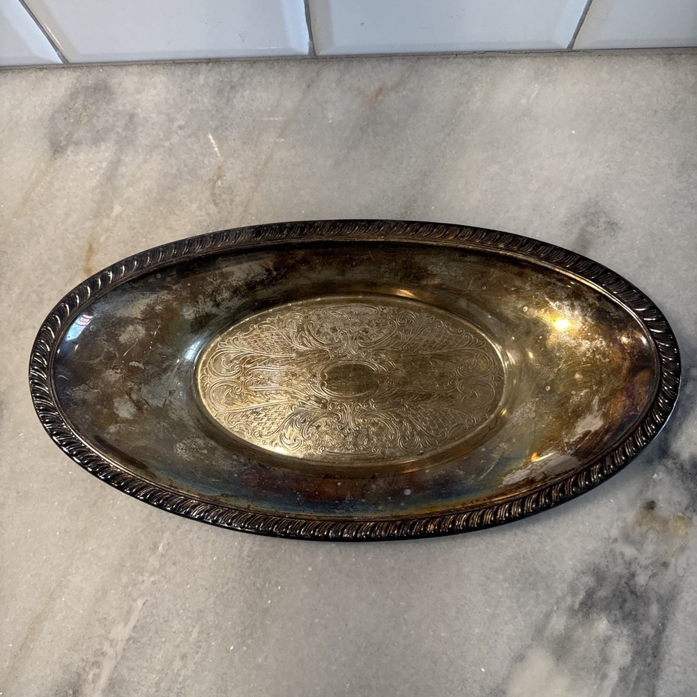 Vintage sliver plate oval‎ serving platter tableware displayOLA001